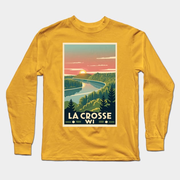 Wisconsin Vintage 1940’s Style Travel Poster-Summer Long Sleeve T-Shirt by BlueLine Design